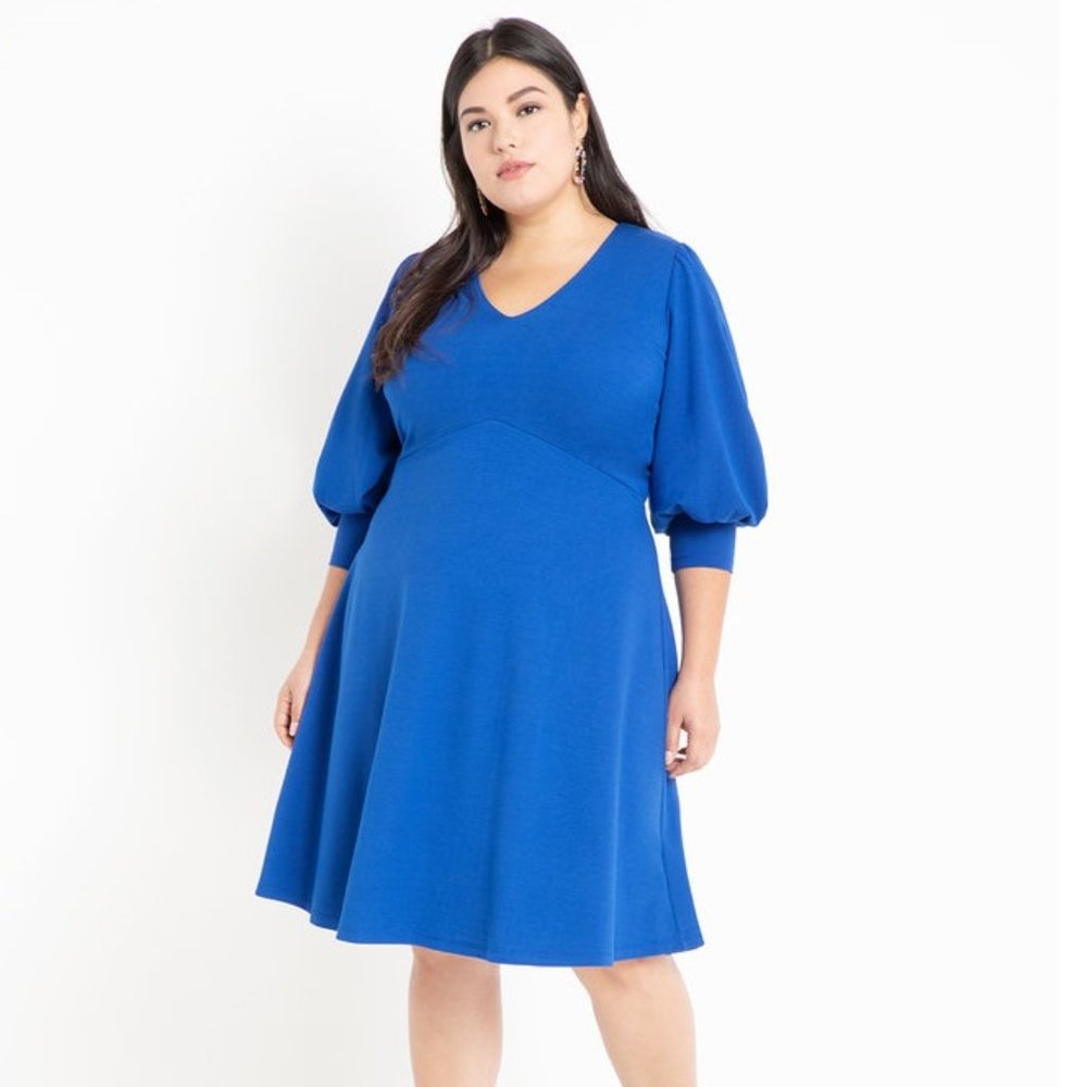 Eloquii Royal Blue A-line Dress with Full Sleeves NWOT